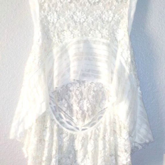 FREE PEOPLE MS SIZE LARGE IVORY DARK BLOOM LACE OPEN BACK KNIT TANK TOP - Picture 4 of 5